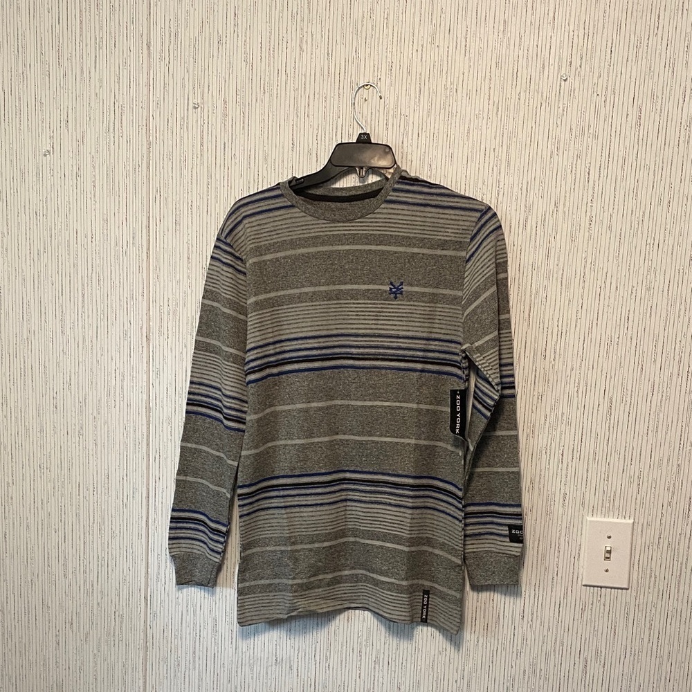 Zoo York Men's T-Shirt Blue Grey Crewneck Long Sleeve Tee Logo Size Large NWT